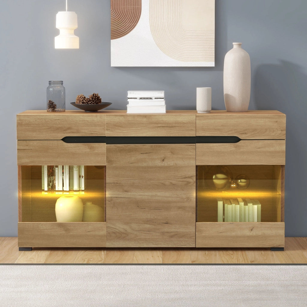 Credenza con LED e Cassetti ¨C Xylo ¨C Bianco, 3 Ante, Soggiorno