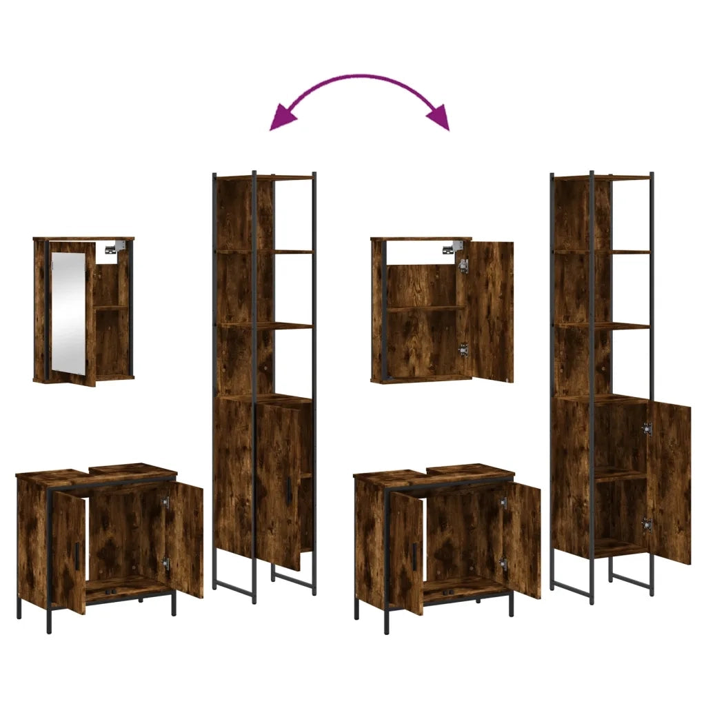 Set Mobili da Bagno | Armadio da bagno 3 pz Rovere Fumo in Legno Multistrato