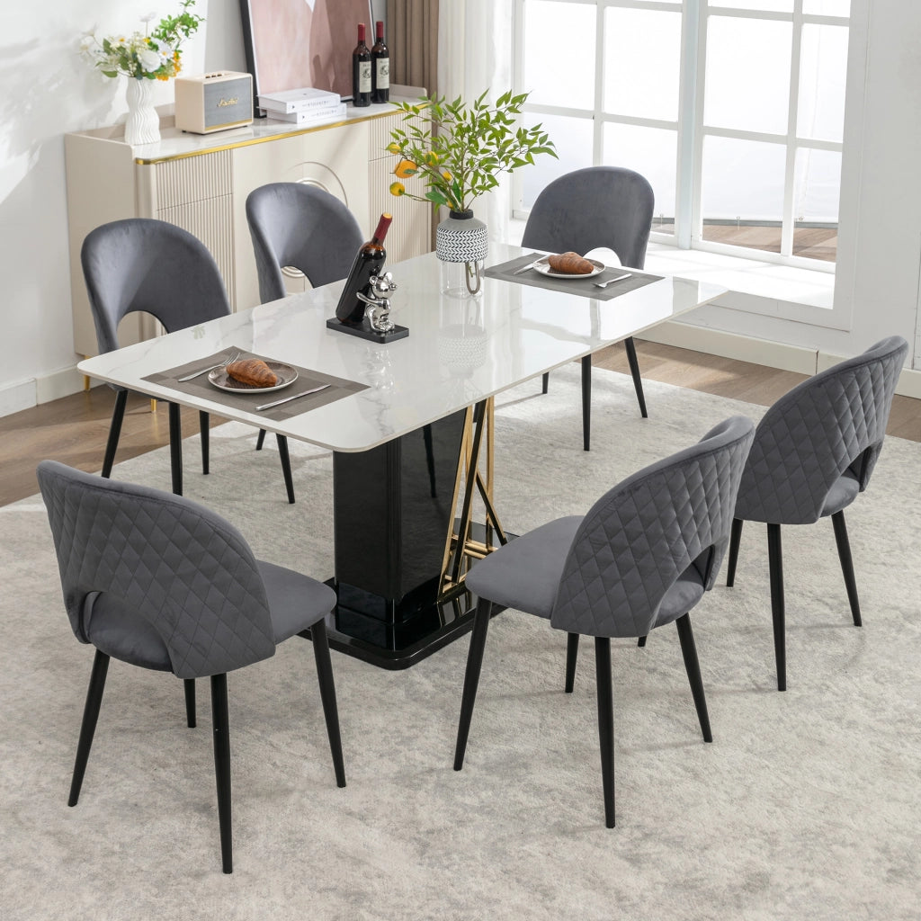 Set di 6 sedie da pranzo con schienale e piedi regolabili in velluto grigio