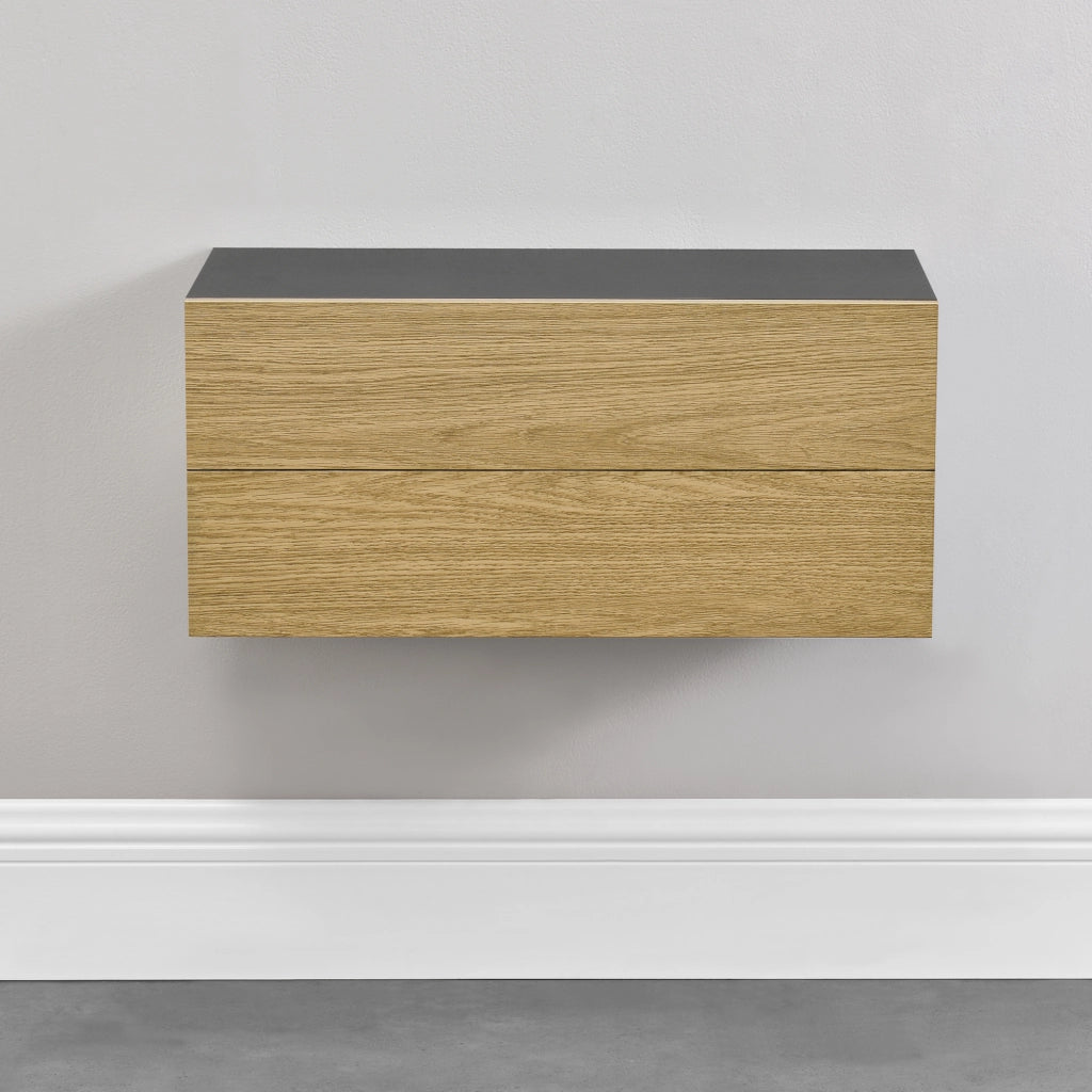 Set di 2 Mensole da Parete con Cassetto Integrato 50x24x12 cm - Nero / Effetto Legno [en.casa]