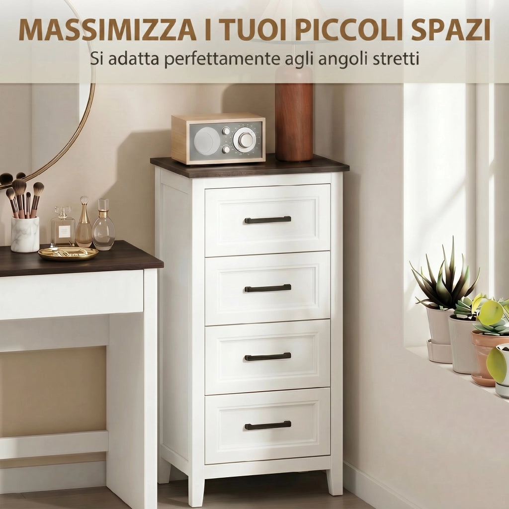 Cassettiera con 4 Cassetti. Mobile Alto per Camera da Letto e Soggiorno