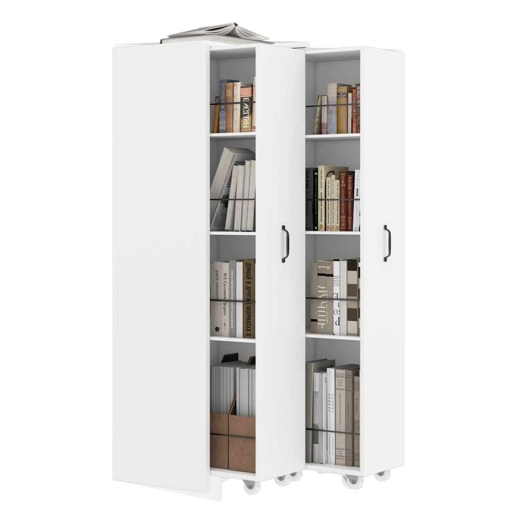 Libreria estraibile con ruote, 4 ripiani, MDF, bianco, moduli reversibili sinistra/destra, 51,5x41x158 cm