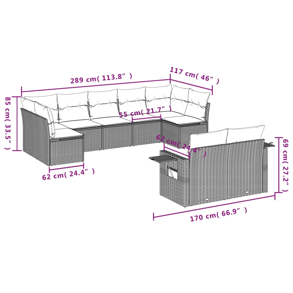 Set Divani da Giardino 9pz con Cuscini Marrone in Polyrattan 3252960