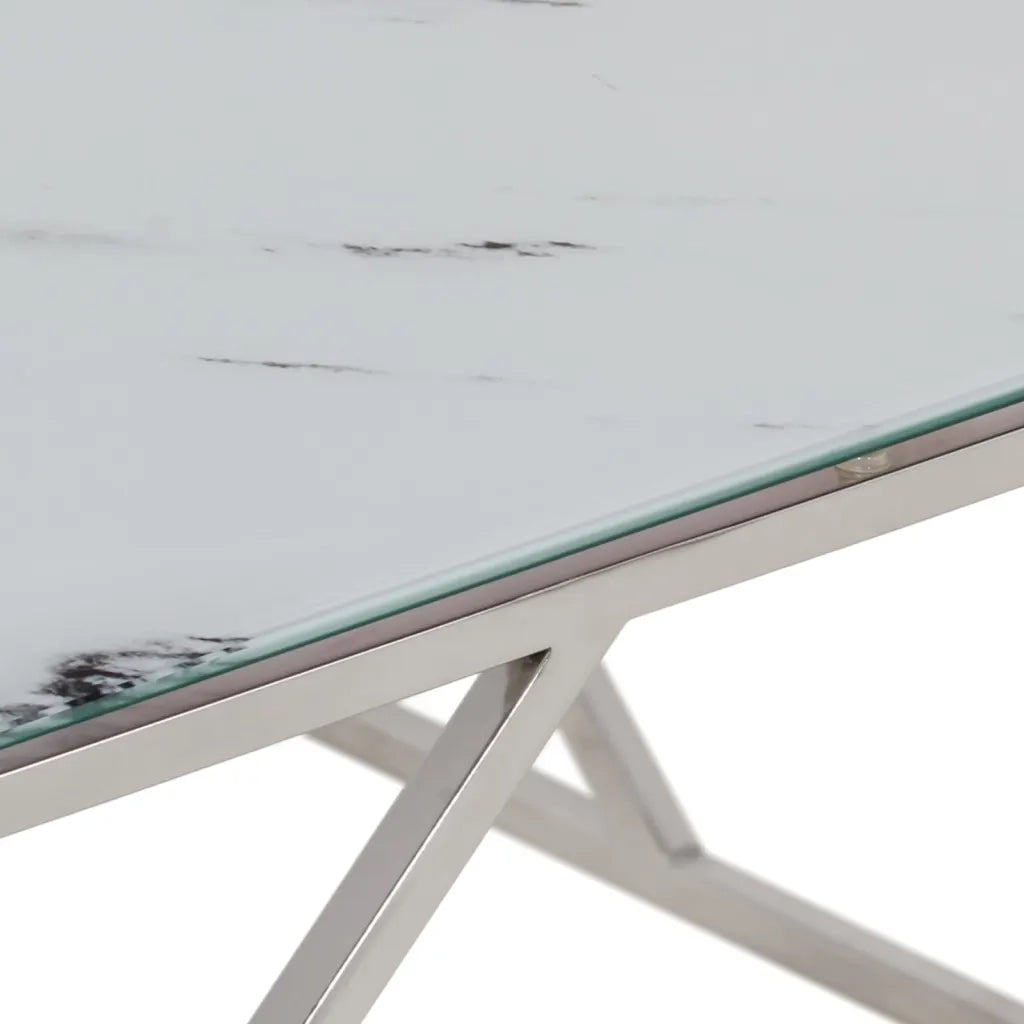 Tavolino Salotto Argento Acciaio Inossidabile Vetro Temperato