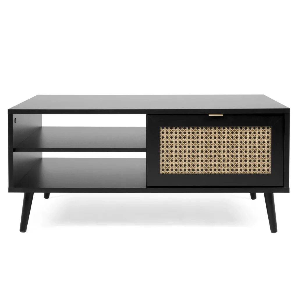 Finori Tavolino da Salotto Vienna 55A Nero con Stampa Rattan 441196