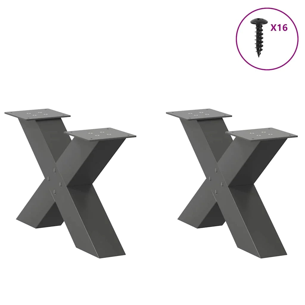 Set di 2 gambe per tavolino a forma di X 60 x 30 cm supporto regolabile design moderno acciaio antracite 02_0057214