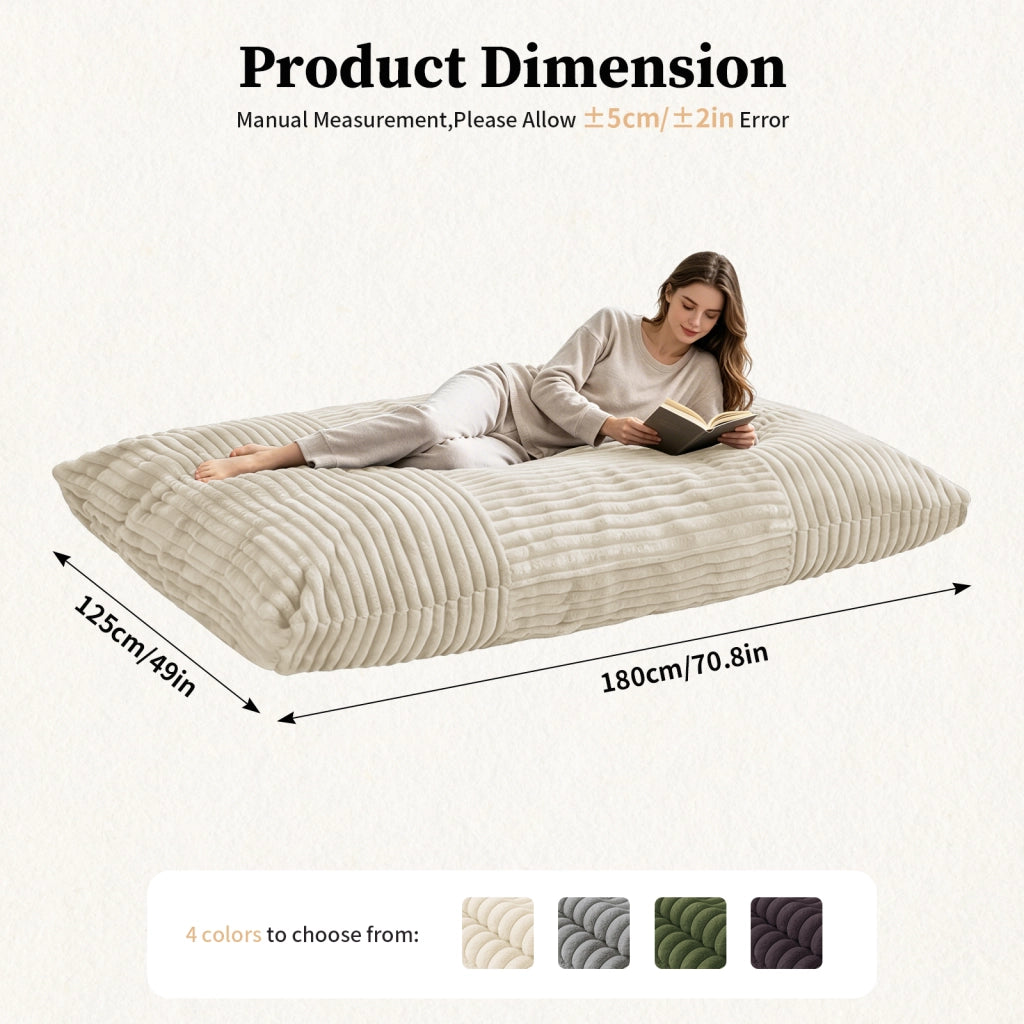 Pouf convertibile 3 in 1 con funzione sedia divano e letto senza montaggio in velluto a coste morbido bianco