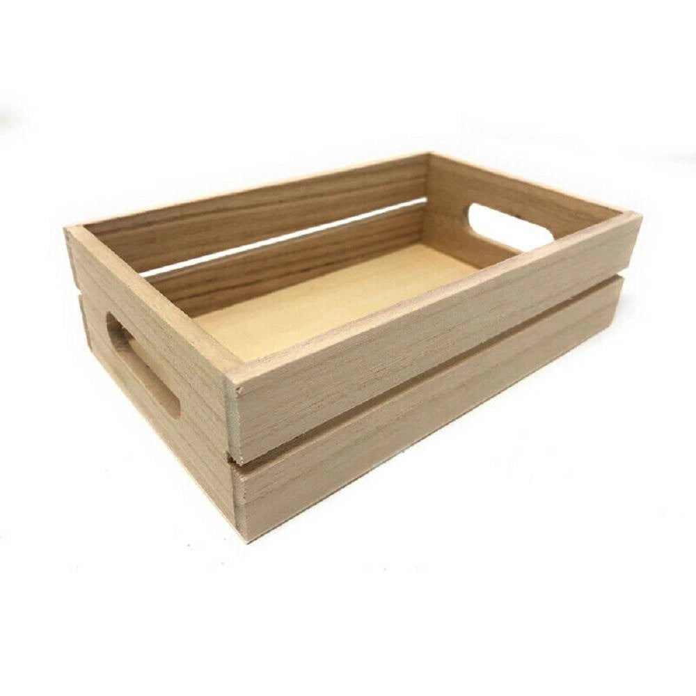 Trade Shop - Set 2 Cassette Rettangolari Legno X Decoupage Cassetta Con Manici Portaoggetti -