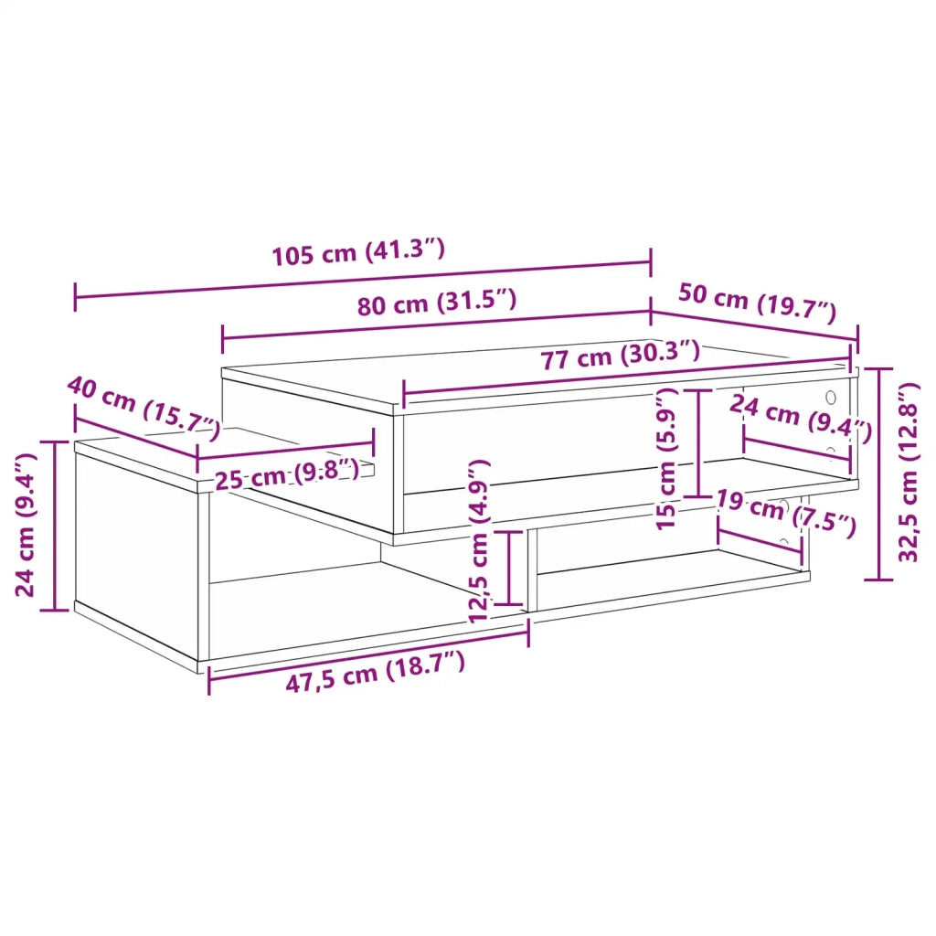 Tavolino da salotto Rovere artigianale 105 x 50 x 32,5 cm 8000211
