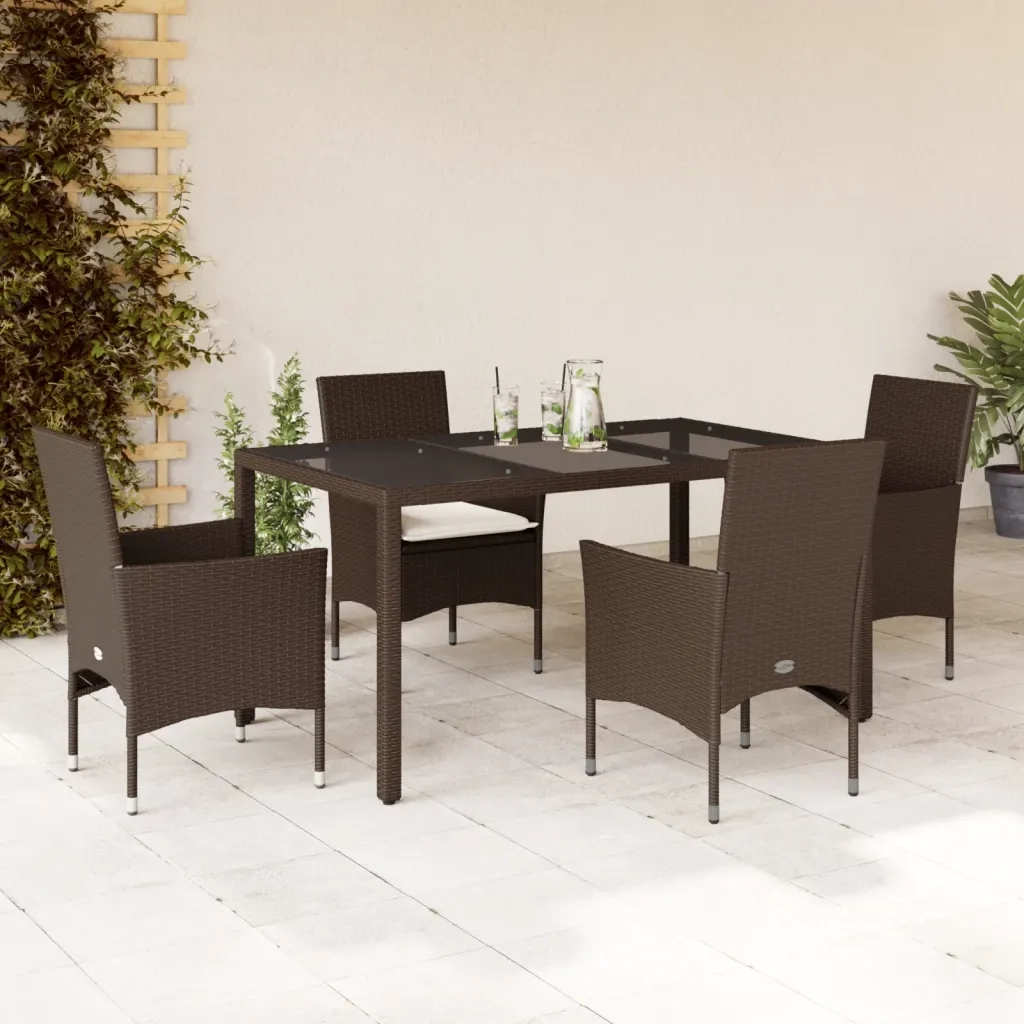 Set da Pranzo da Giardino 5pz con Cuscini Polyrattan e Vetro 3278551