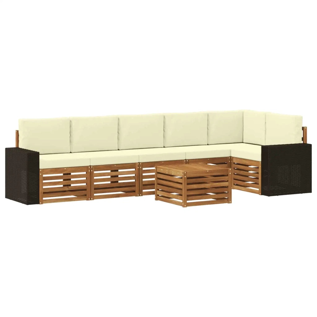 Set di divani da esterno 7 pz Naturale e Crema Poliestere 3384451