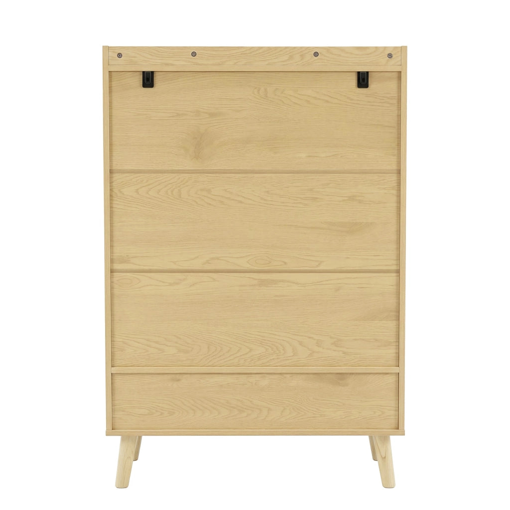 Scarpiera, mobile da ingresso, ante in vimini, 4 ripiani, con cassetti, 80 x 105 x 35 cm, color legno naturale
