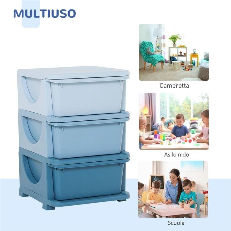 CASSETTIERA IN PLASTICA CON 3 CASSETTI 37X37X56.5CM BLU