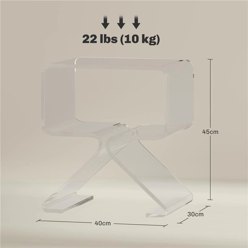 TAVOLINO BASSO GEOMETRICO A 2 LIVELLI  IN ACRILICO CON GAMBE TRIANGOLARI 40X30X45 CM TRASPARENTE