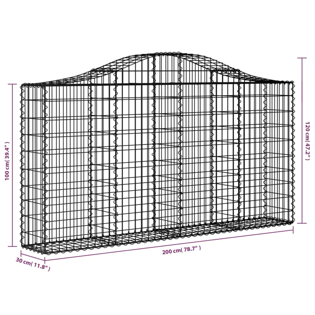 Gabbione recinto a gabbia muro di contenimento ad arco 200 x 30 x 100/120 cm ferro zincato argento 02_0039990