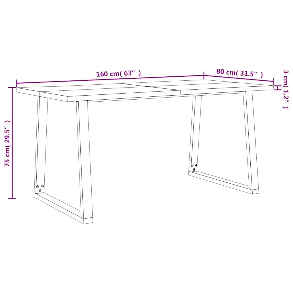 Tavolo da Pranzo Bordi Vivi 160x80x75 cm Legno Massello Acacia 353290
