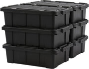 Scatola di stoccaggio in plastica con coperchio e chiusura a clip 25L Set di 6 Stivaleabile Riciclabile BPA libero Zona sottotetto Scuderia Garage DDSKT-230 nero