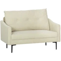 Divano 2 Posti Moderno con Schienale Trapuntato a Bottoni e Rivestimento in Velluto, 124x73x92 cm, Crema