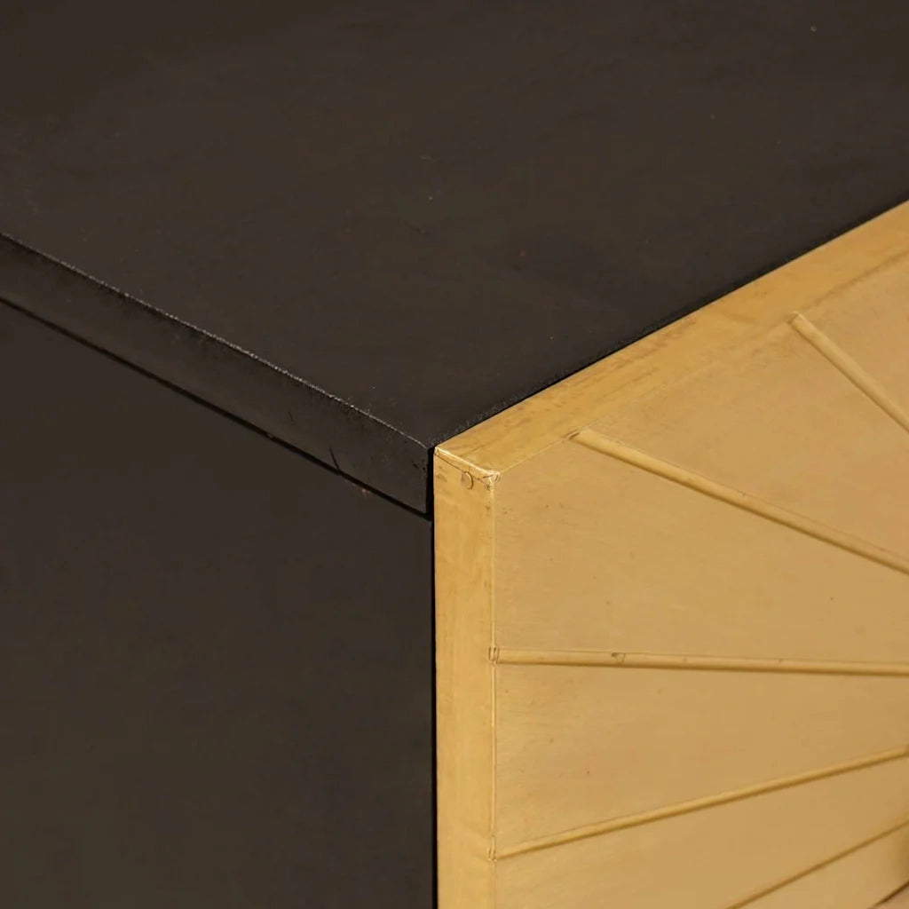 Comodino-Tavolino da notte Nero e Oro 50 x 33 x 60 cm legno massello di mango 107268
