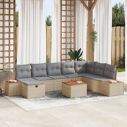 Set di Divano da Giardino da 9 Pezzi con Cuscini Beige in Polyrattan