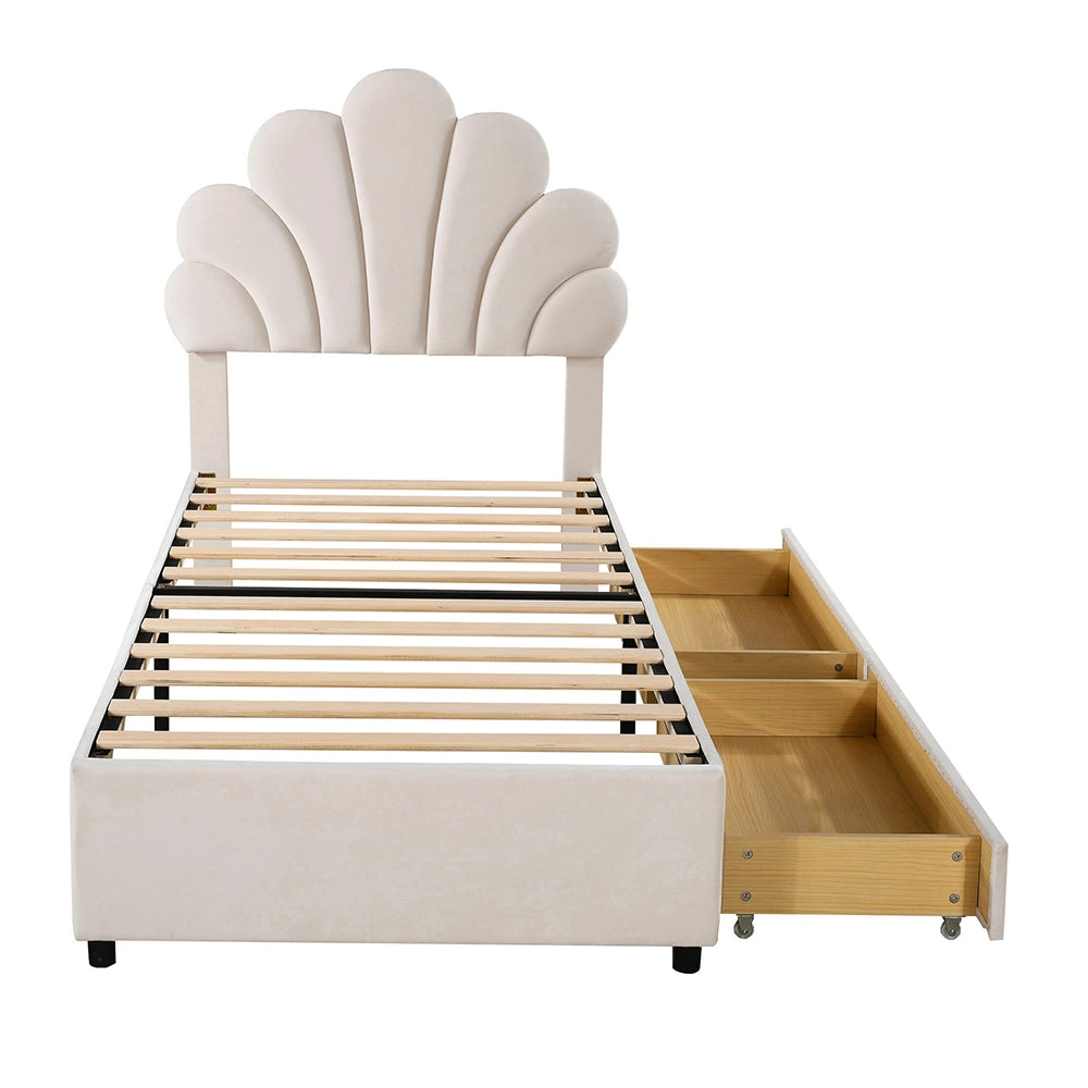 Letto singolo per bambini - Xylo - 90x200 cm - Beige - Con 2 cassetti