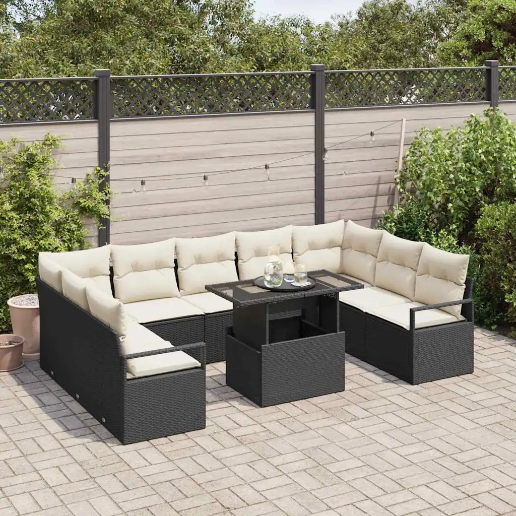 Set Divano da Giardino 10 pcs Nero e crema polyrattan 3348883