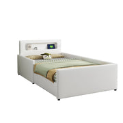 Letto imbottito bambini 90x200 cm; USB e luce notturna; cassetti; pelle sintetica; bianco