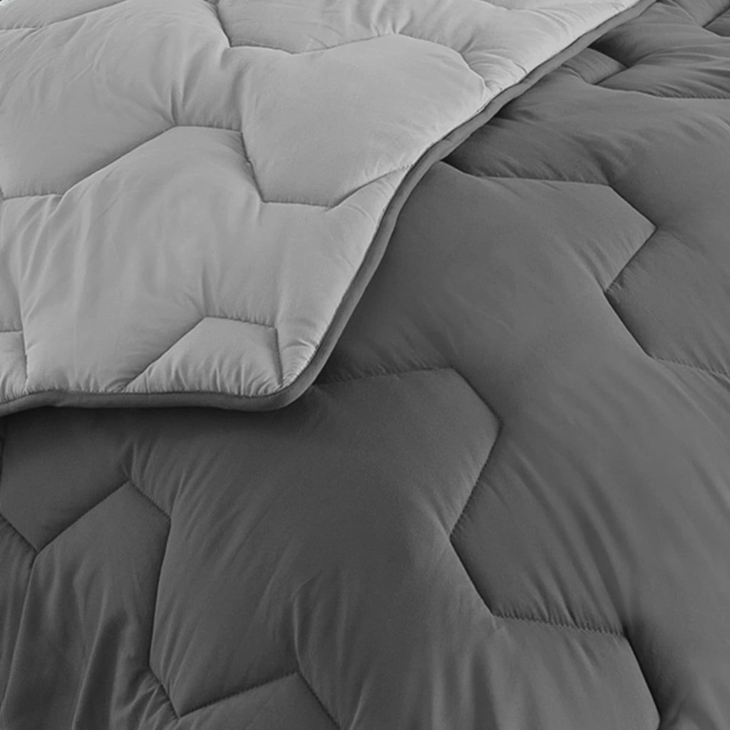 IDMarket - Piumino 220x240 cm biface grigio chiaro e grigio 300 gr ABBY + 2 cuscini