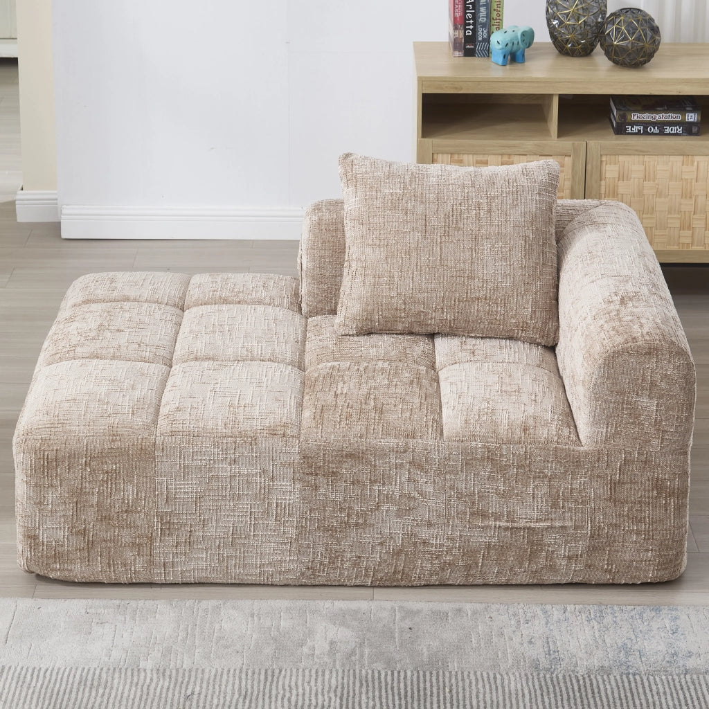 OKWISH Chaise Longue in Ciniglia, Seduta Imbottita con Cuscino e Tasche Laterali, Design Ergonomico, Cachi, 158 × 90 × 60 cm