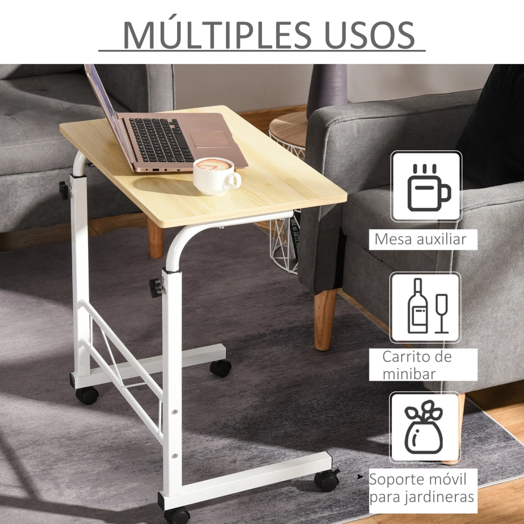 Tavolino con Ruote e Altezza Regolabile ¨C Zephmum ¨C 60x40x68-78 cm Bianco