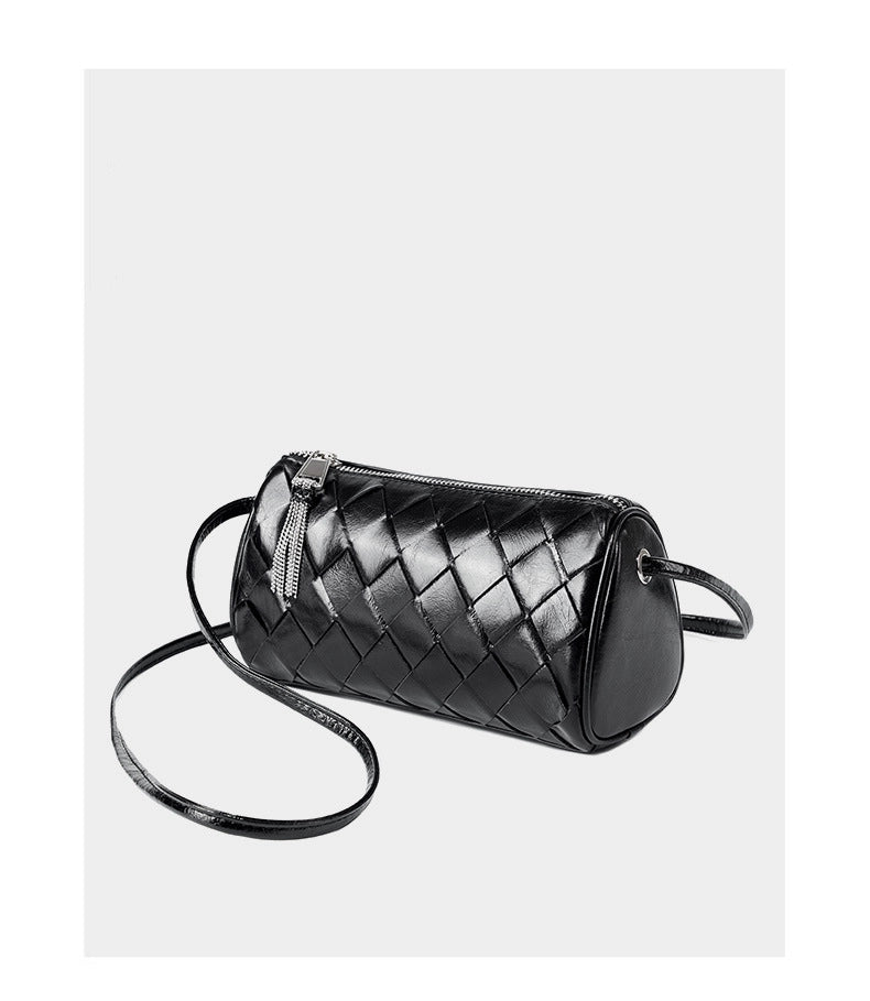 Borsa a tracolla piccola e alla moda da donna in vera pelle, modello hobo, colore nero.