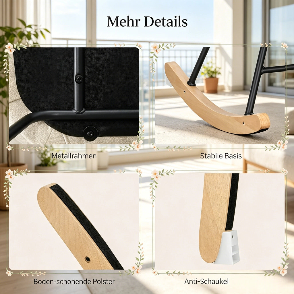 Sedia a dondolo ergonomica con schienale alto e braccioli curvi per lettura e relax in velluto e legno beige