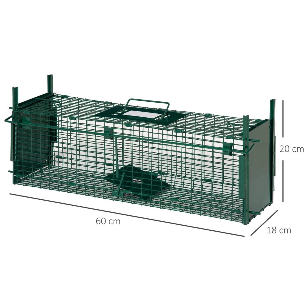 Gabbia Trappola per Animali Vivi Piccoli con Doppia Porta e Maniglia 60x18x20cm Verde Scuro
