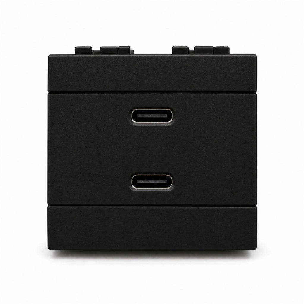 Serie Civile A2ZWORLD MBL Nero Compatibile Con Bticino Living International (Presa USB C PD + USB A QC 2 Moduli)
