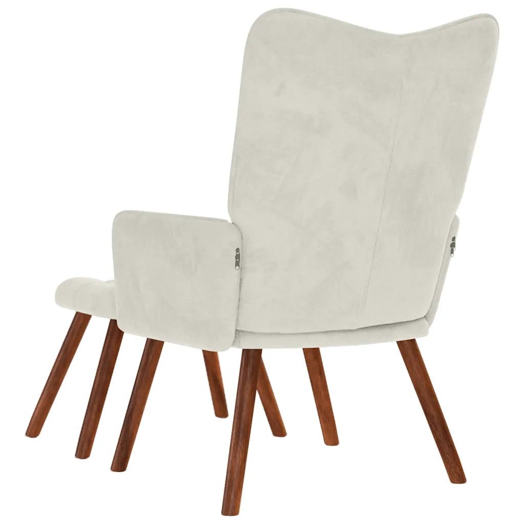 Divano Sedia-Poltrona Relax con Sgabello in Velluto Crema