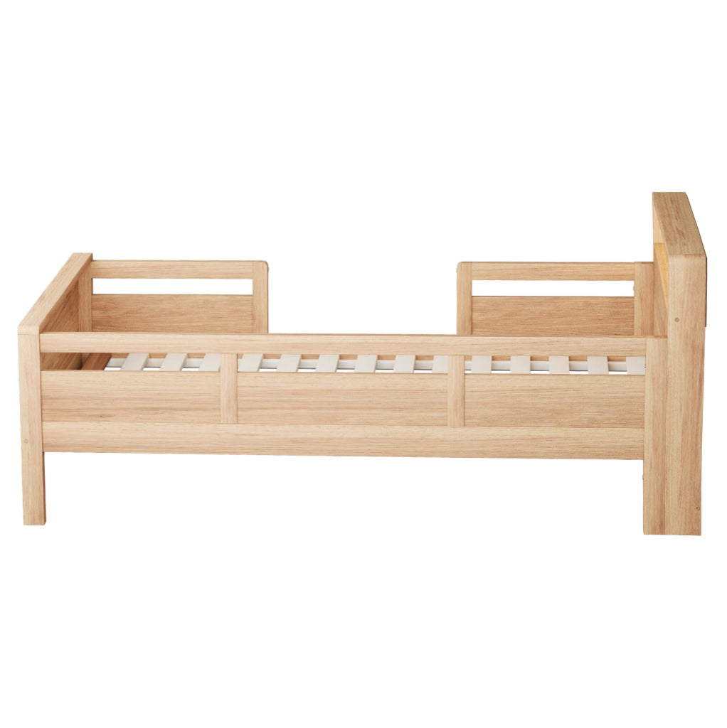 Letto singolo per bambini in legno con LED, USB-C e testiera con vano