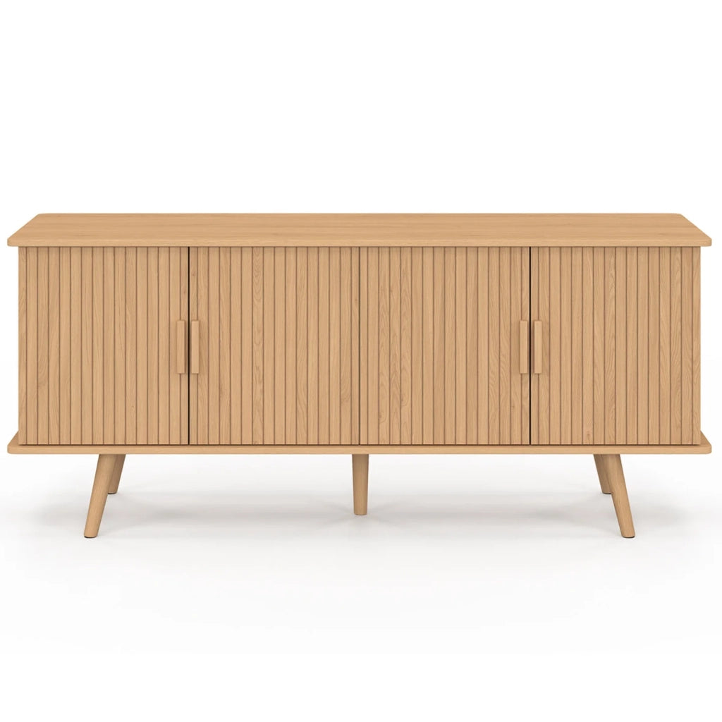 IDMarket - Credenza JULIETTE 140 cm con 4 ante a doghe in legno color rovere