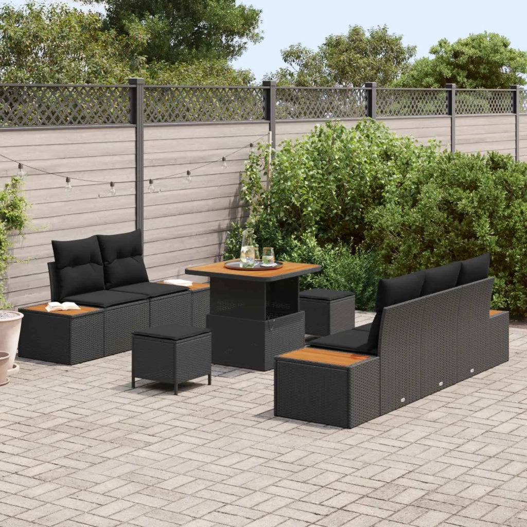 Set Divano da Giardino con cuscino 8 pcs Nero