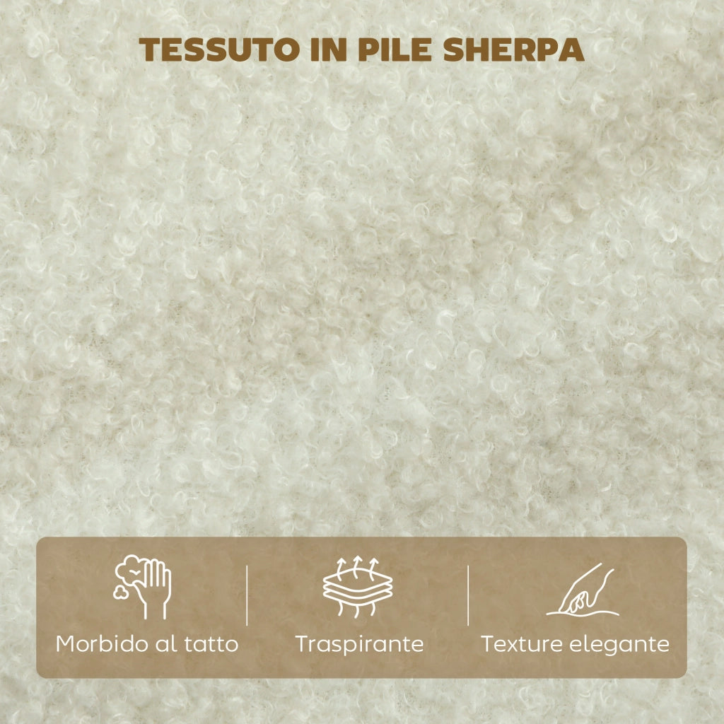 Divano 2 Posti Moderno 137x69x82 cm con Cuscini Spessi e Rivestimento Sherpa Crema