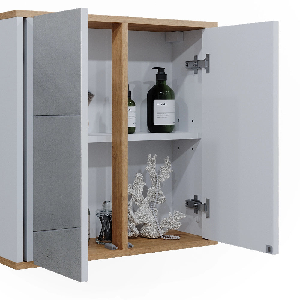 Vicco Specchio contenitore bagno Bianco/Artisan 60 x 60 cm con due porte a specchio