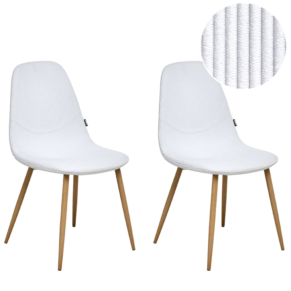 Set di 2 sedie da pranzo Struttura in tessuto bianco Seduta in velluto a coste Design moderno senza braccioli