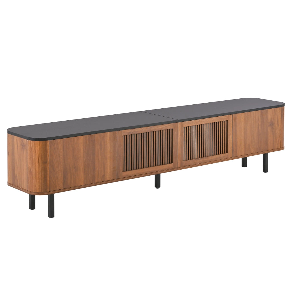 Mobile TV moderno con ante a griglia; 190 x 35 x 45 cm; MDF; nero e noce