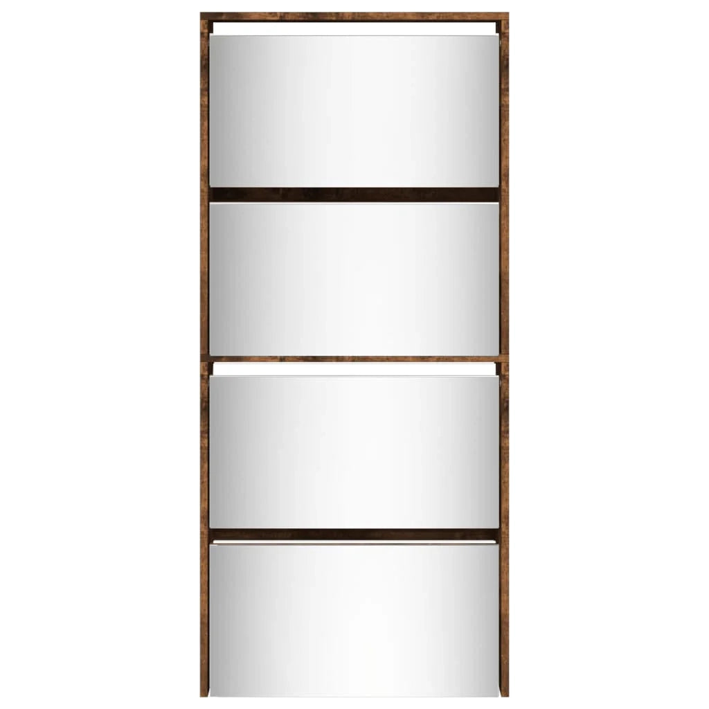 Scarpiera mobiletto portascarpe mobile ingresso/corridoio/soggiorno con specchio 4 ripiani 63 x 17 x 134 cm marrone 02_0021895