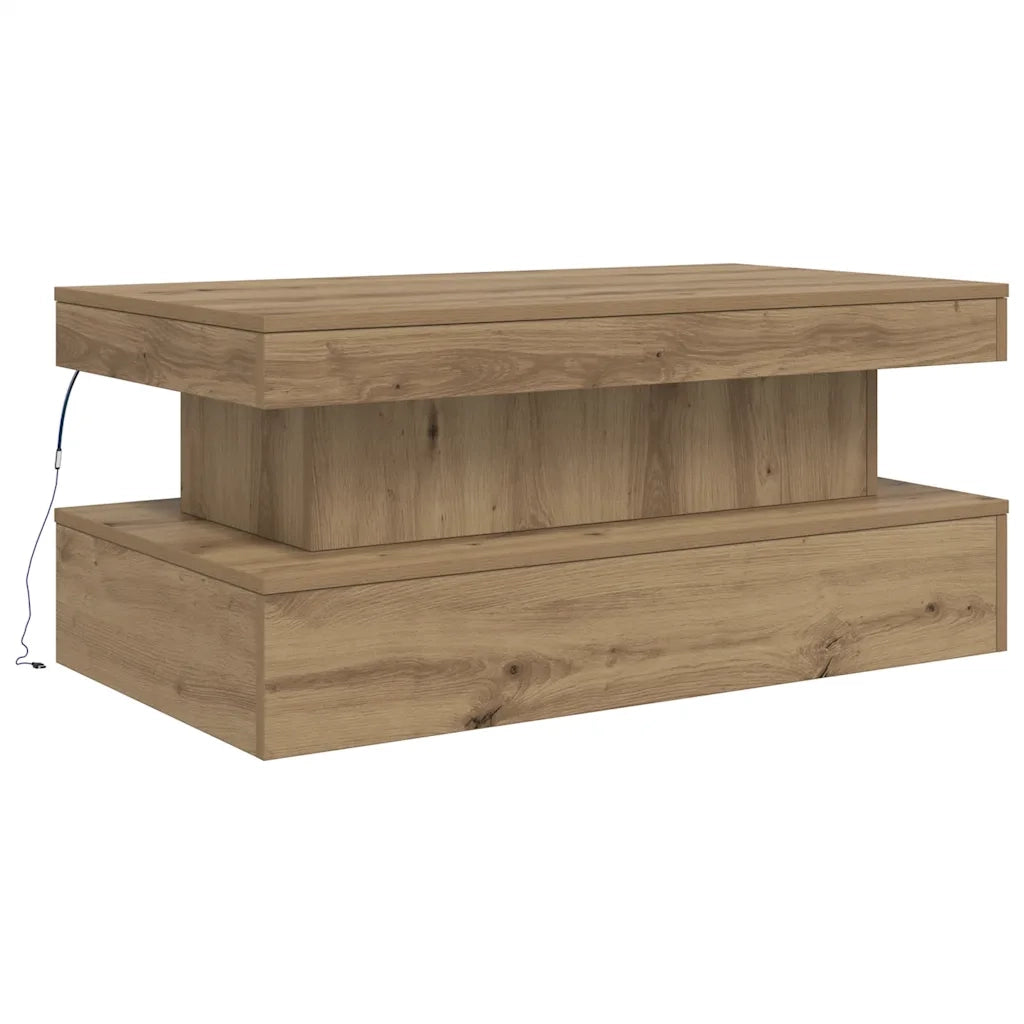 Tavolino da Salotto con Luci LED Rovere Artigianale 90x50x40 cm 857715