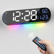 Orologio Digitale per Parete con Comando a Distanza, 34 cm, Illuminazione Automatica, 9 Sfumature RGB, Due Alarms e Timer, Modalità 12/24 Ore, Temperatura per Camera da Letto, Decorazione per Parete