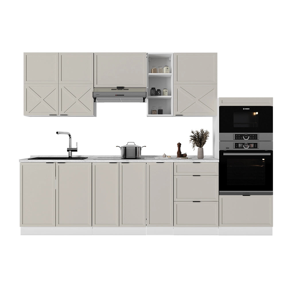 Cucina componibile Fame-Line GrigioBeige/Bianco 280 cm, PL Marmo Vicco