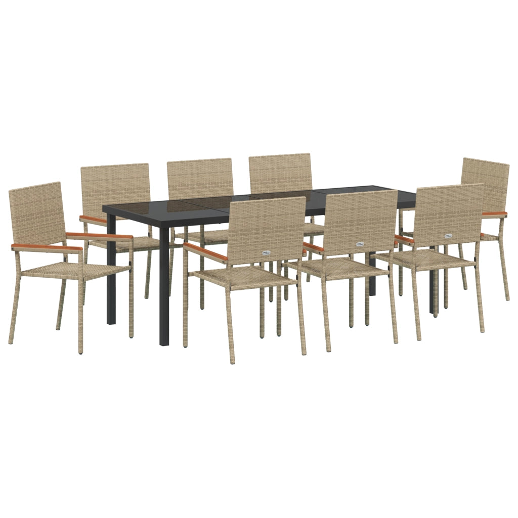 Set da Pranzo da Giardino da 9 Pezzi Beige Poly Rattan
