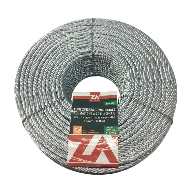 FUNE ACCIAIO COMMERCIALE 72F D  6 MM*- FUNI 90- 100,0 metri