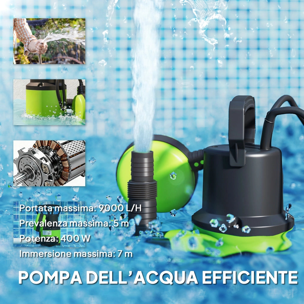 Pompa Sommersa per Acque Sporche 400W 9000L/h ¨C zephmum ¨C Verde