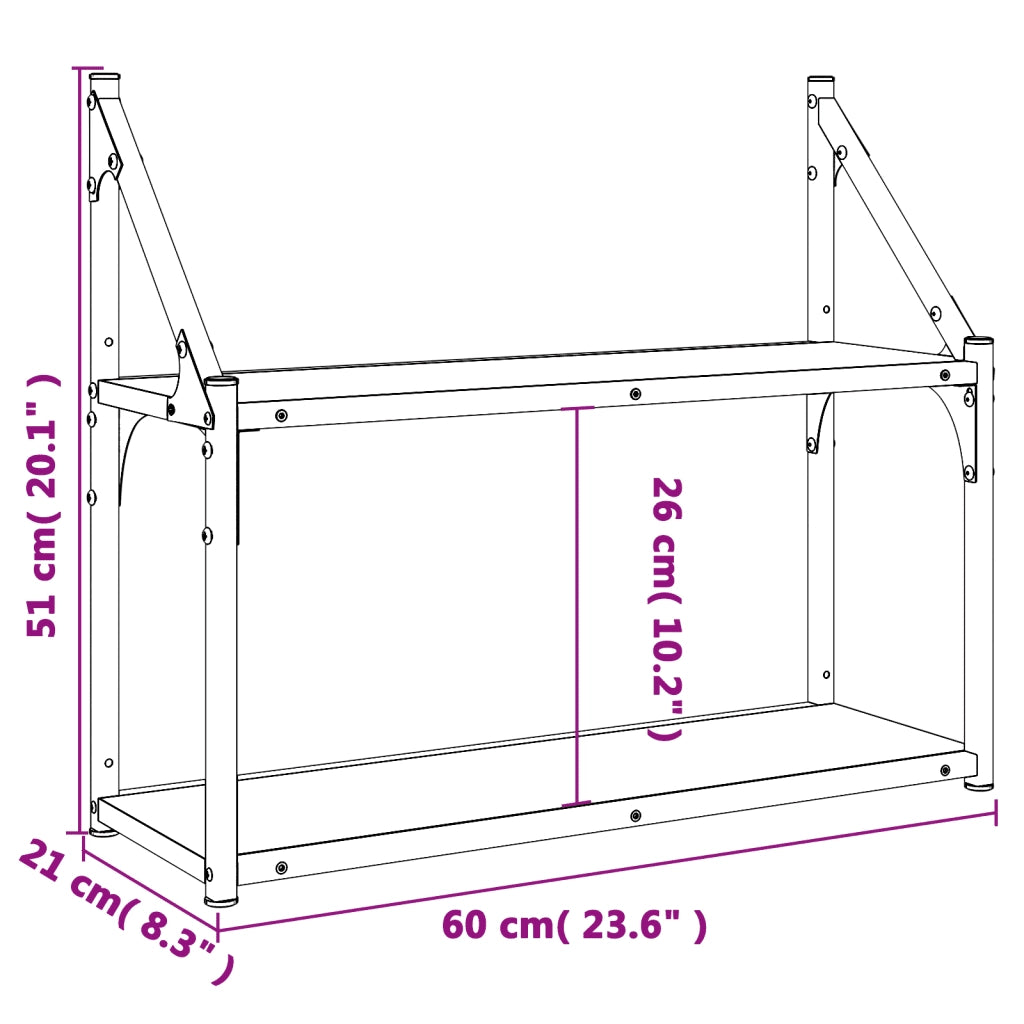 Mensola da Parete | Mensola sospesa a 2 ripiani in rovere Sonoma 60x21x51 cm in legno ingegnerizzato